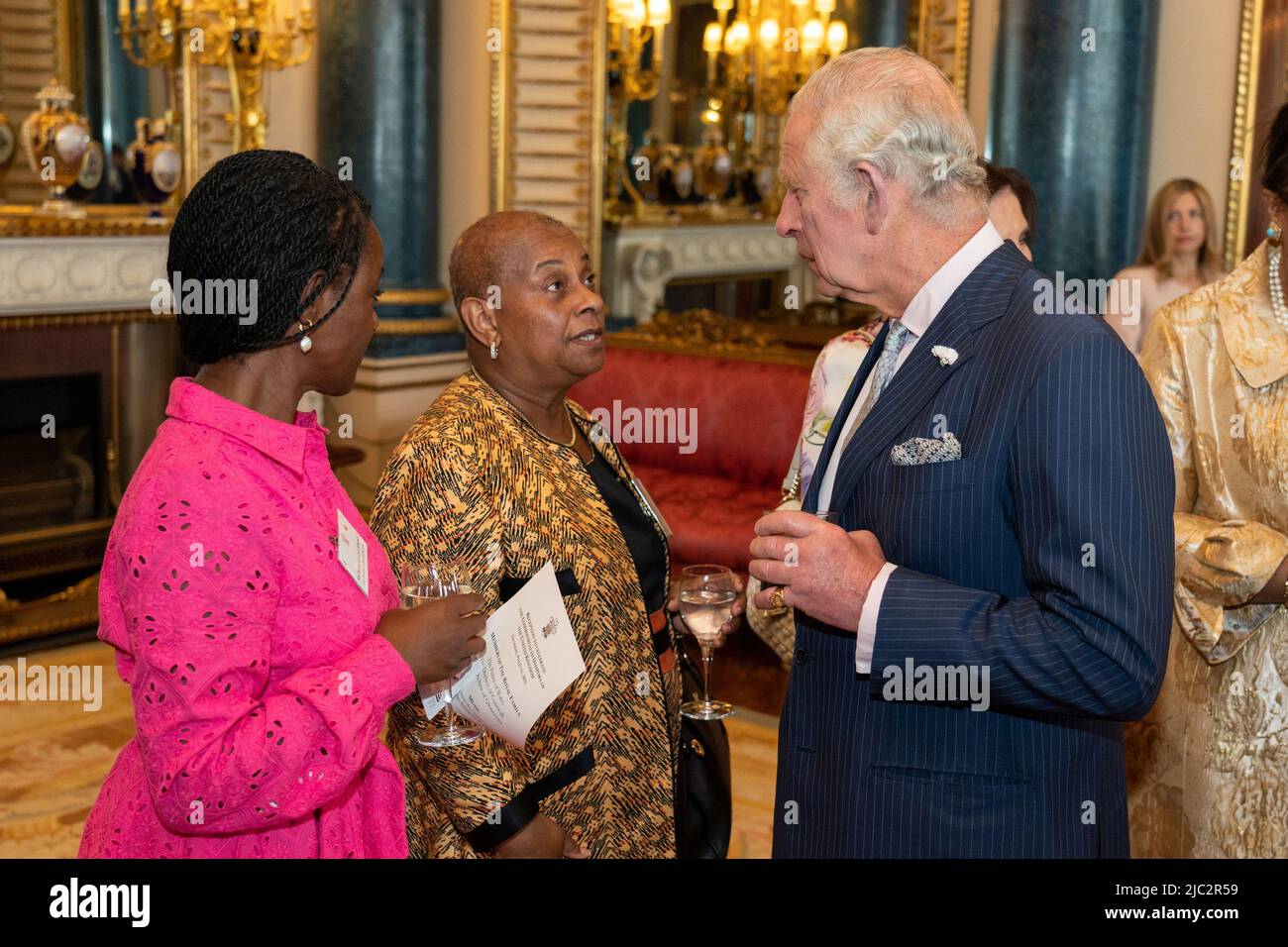 Britain's Prince Charles speaks with Baroness Doreen Lawrence, while he attends a reception celebrating the Commonwealth Diaspora of the United Kingdom, in London, Britain, June 9, 2022. Dominic Lipinski/PA Wire/Pool via REUTERS Stock Photo