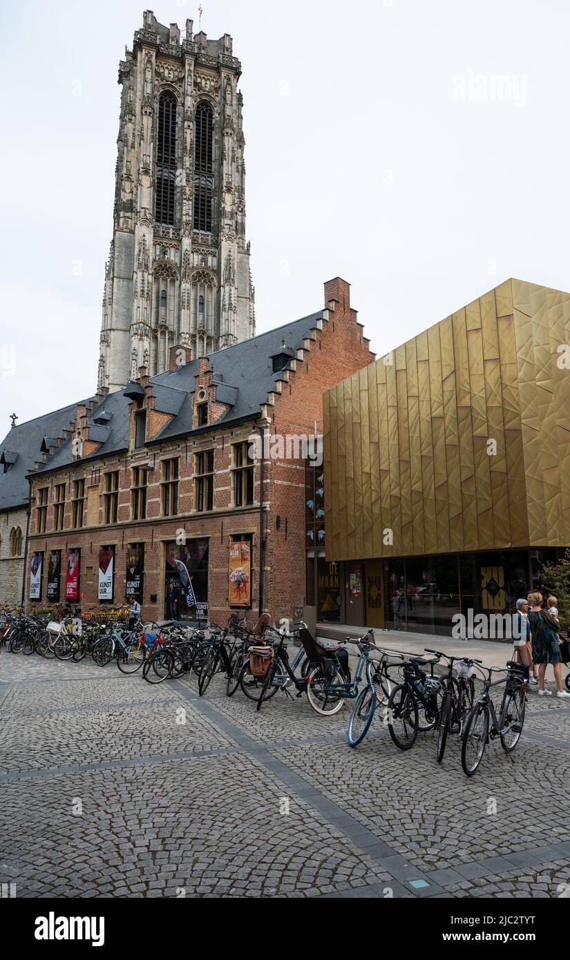 Mechelen, Antwerp Province, Belgium - 06 04 2022 - The Rumbold's Cathedral tower in old town Stock Photo