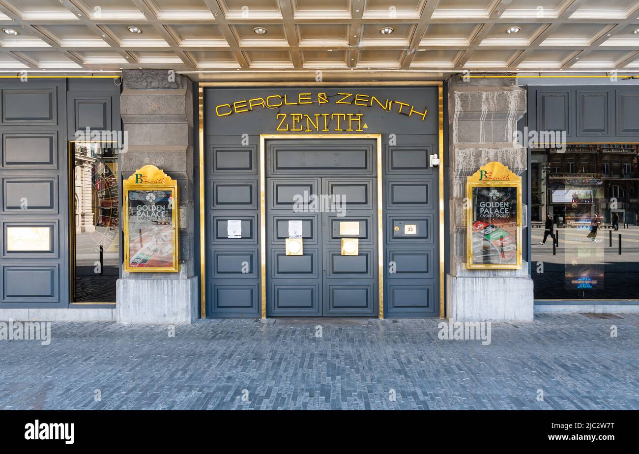 Brussels Old Town, Brussels Capital Region - Belgium - 04 09 2020 Facade en entrance of the closed Cercle zenith Golden palace Casino at de Brouckere Stock Photo
