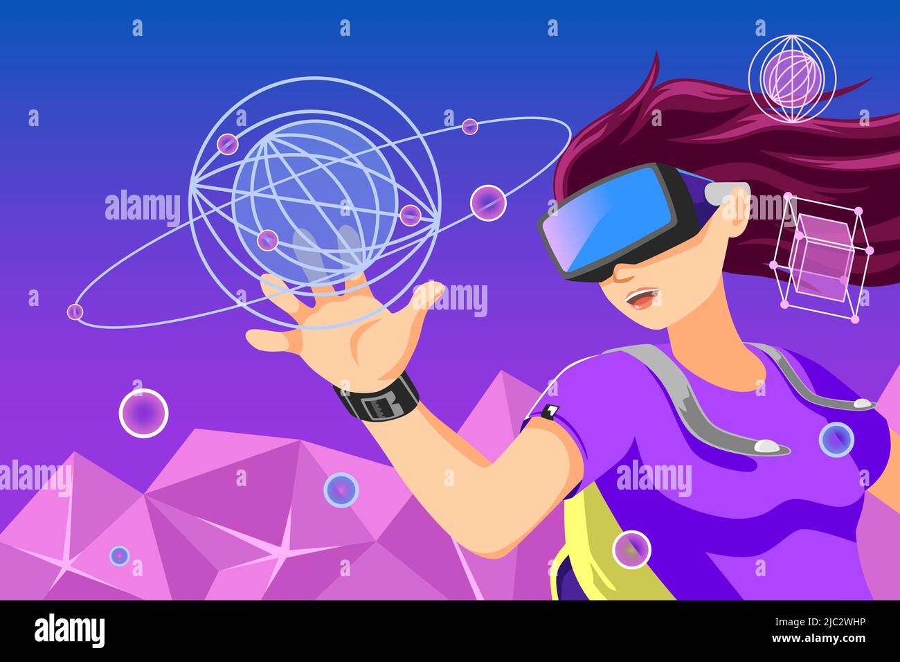 A vector illustration of Metaverse Digital Virtual Reality Cyber World Stock Vector