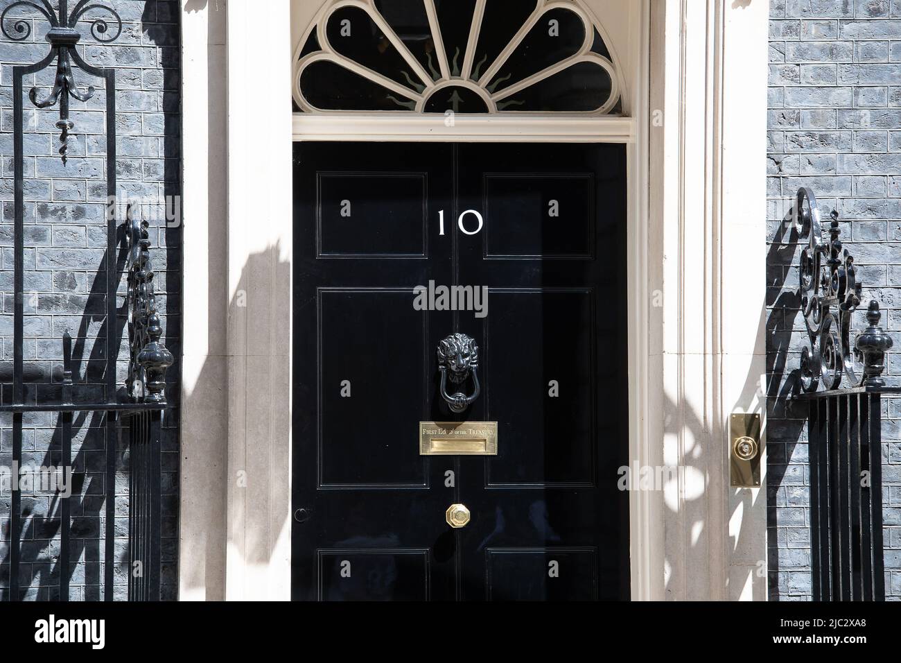 Whitehall, London, UK. 8th June, 2022. Outside No 10 Downing Street. Following a Vote of No Confidence, Prime Minister Boris Johnson has narrowly managed to hang onto his position. Credit: Maureen McLean/Alamy Stock Photo