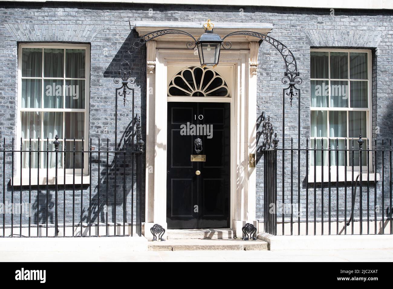 Whitehall, London, UK. 8th June, 2022. Outside No 10 Downing Street. Following a Vote of No Confidence, Prime Minister Boris Johnson has narrowly managed to hang onto his position. Credit: Maureen McLean/Alamy Stock Photo