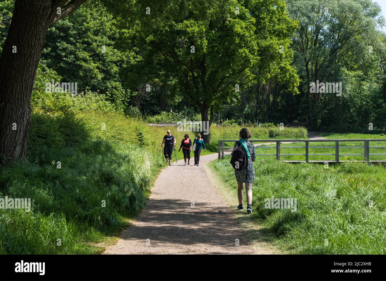 Vorst, Brussels Capital Region -Belgium - 05 17 2020 Pedestrians at the walking trail of the Keyenbempt nature reserve Stock Photo