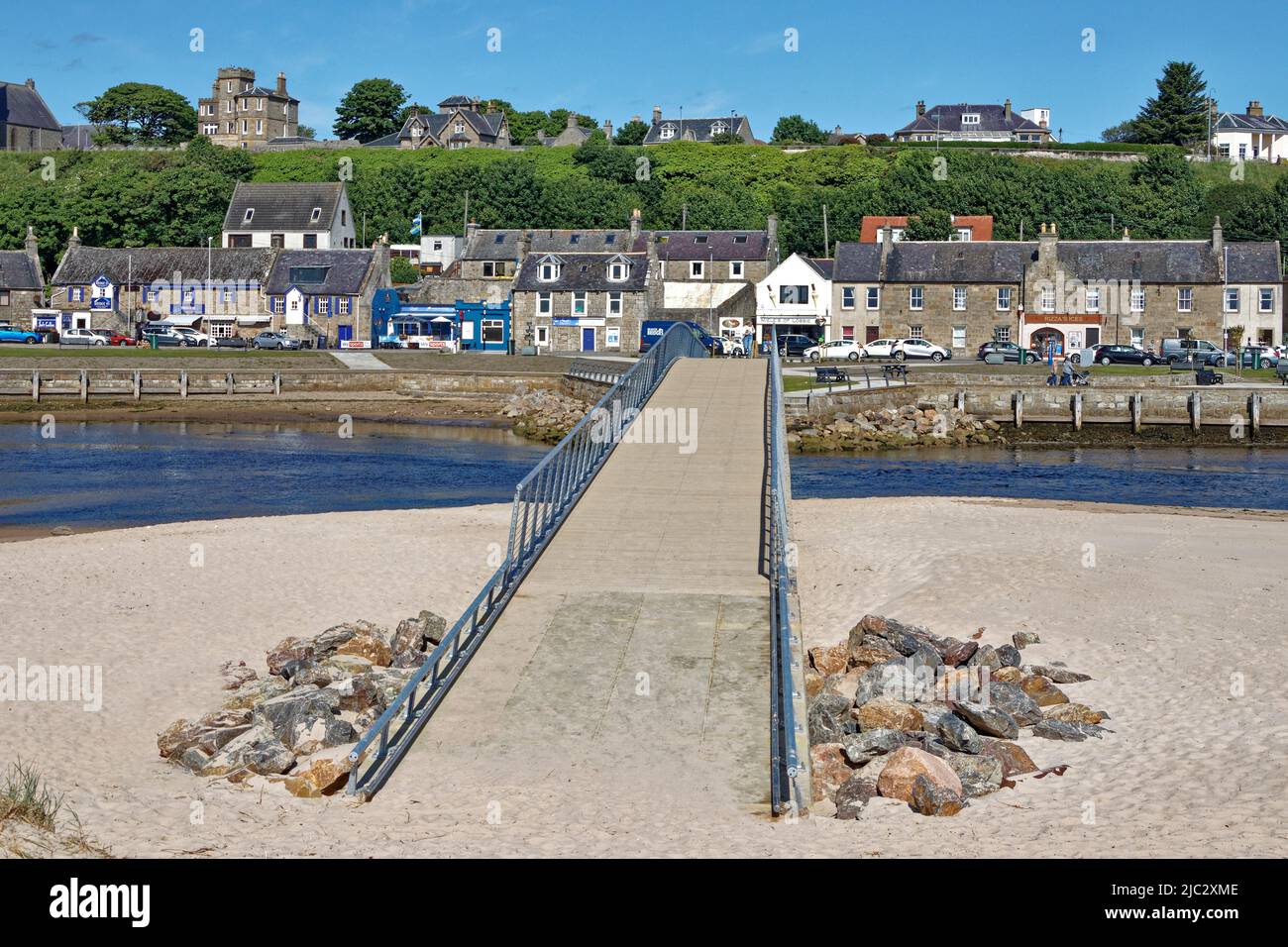 LOSSIEMOUTH MORAY SCOTLAND A NEW BRIDGE OVER THE RIVER LOSSIE FROM EAST
