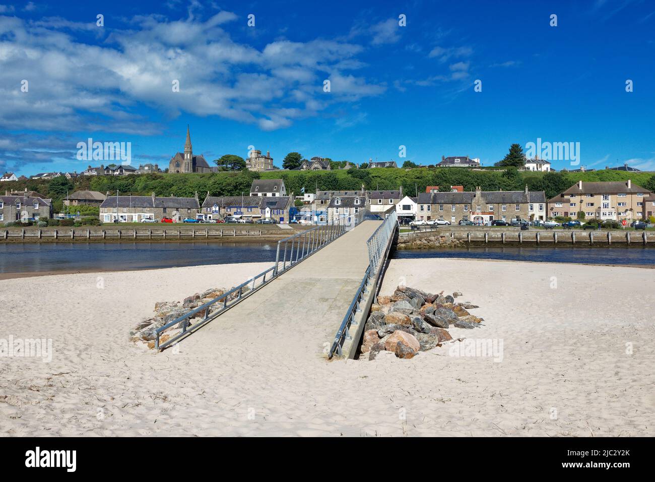 LOSSIEMOUTH MORAY SCOTLAND NEW BRIDGE OVER THE RIVER LOSSIE FROM EAST