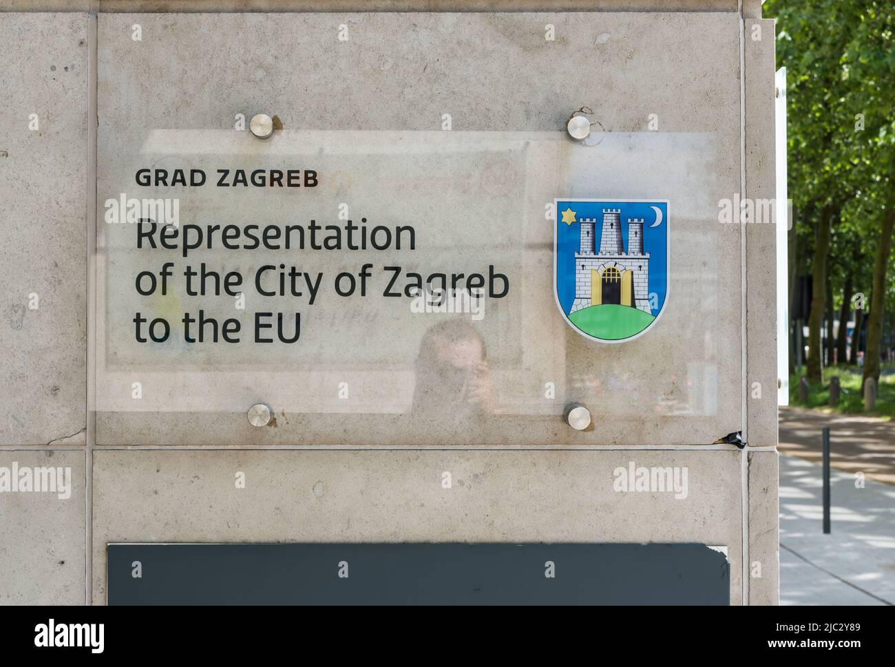 Saint - Josse, Brussels Capital Region - Belgium - 05 20 2020 Sign on the facade of the representation of the city of Zagreb to the EU Stock Photo