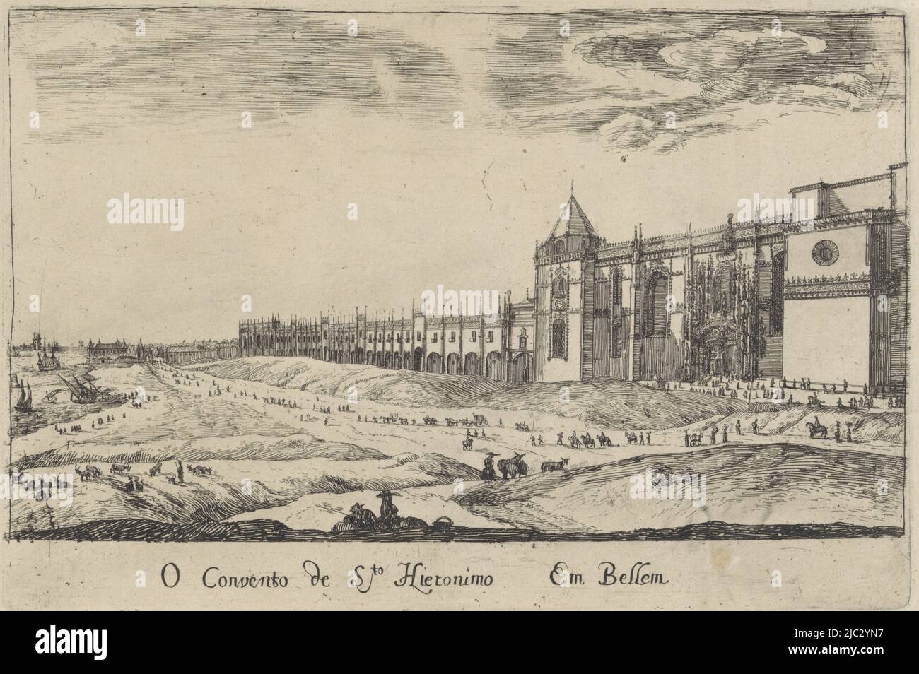 View of the Hieronymus Monastery in the Bel, print maker: Dirk Stoop, Lissabon, 1662, paper, etching, h 154 mm × w 229 mm Stock Photo