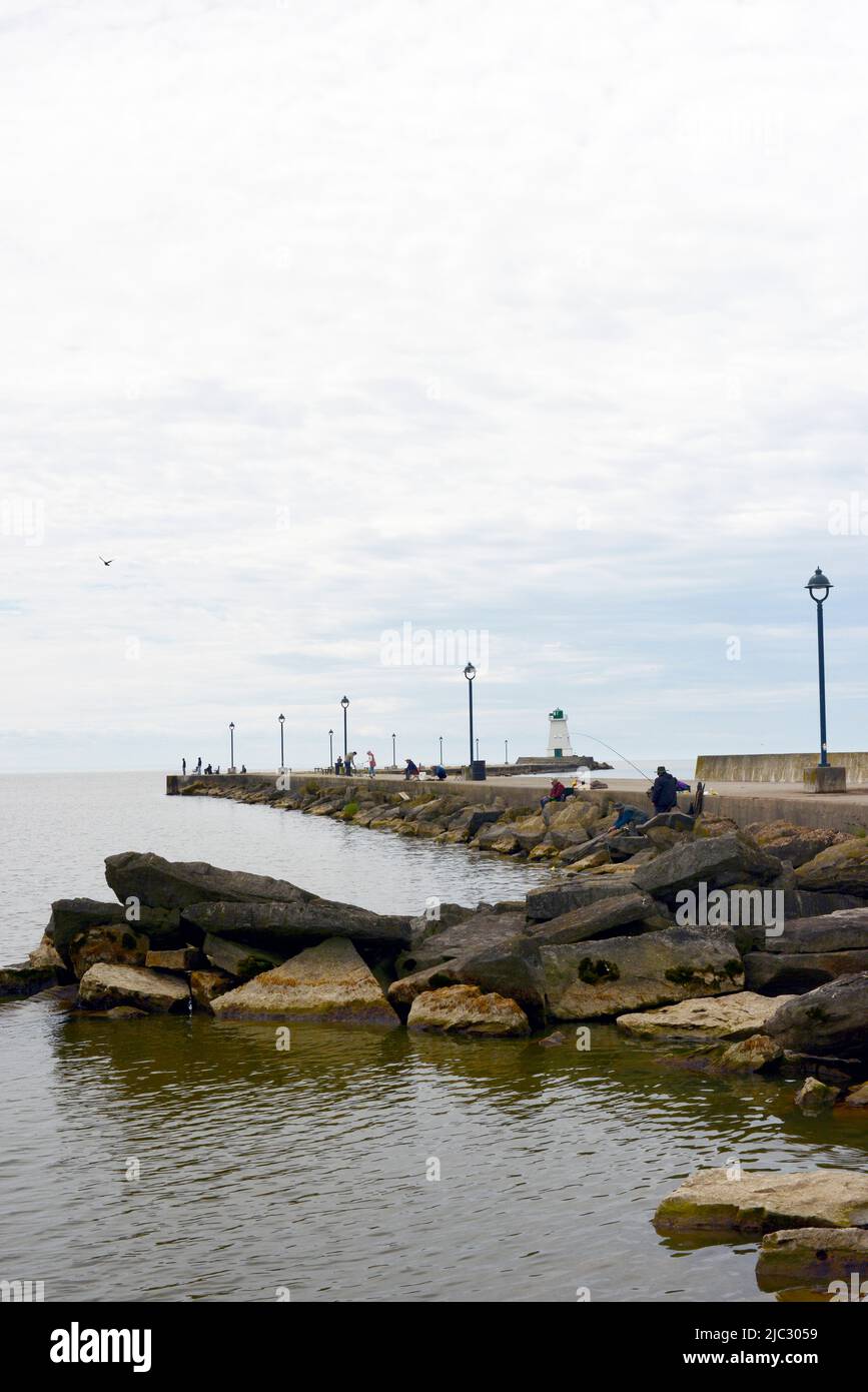 Port Maitland lighthouse and pier at the mouth of the Grand River