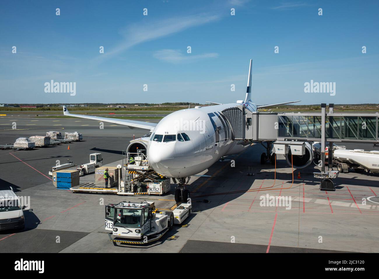 Finnair wide-body aircraft at Helsinki-Vantaa airport in Vantaa, Finland Stock Photo