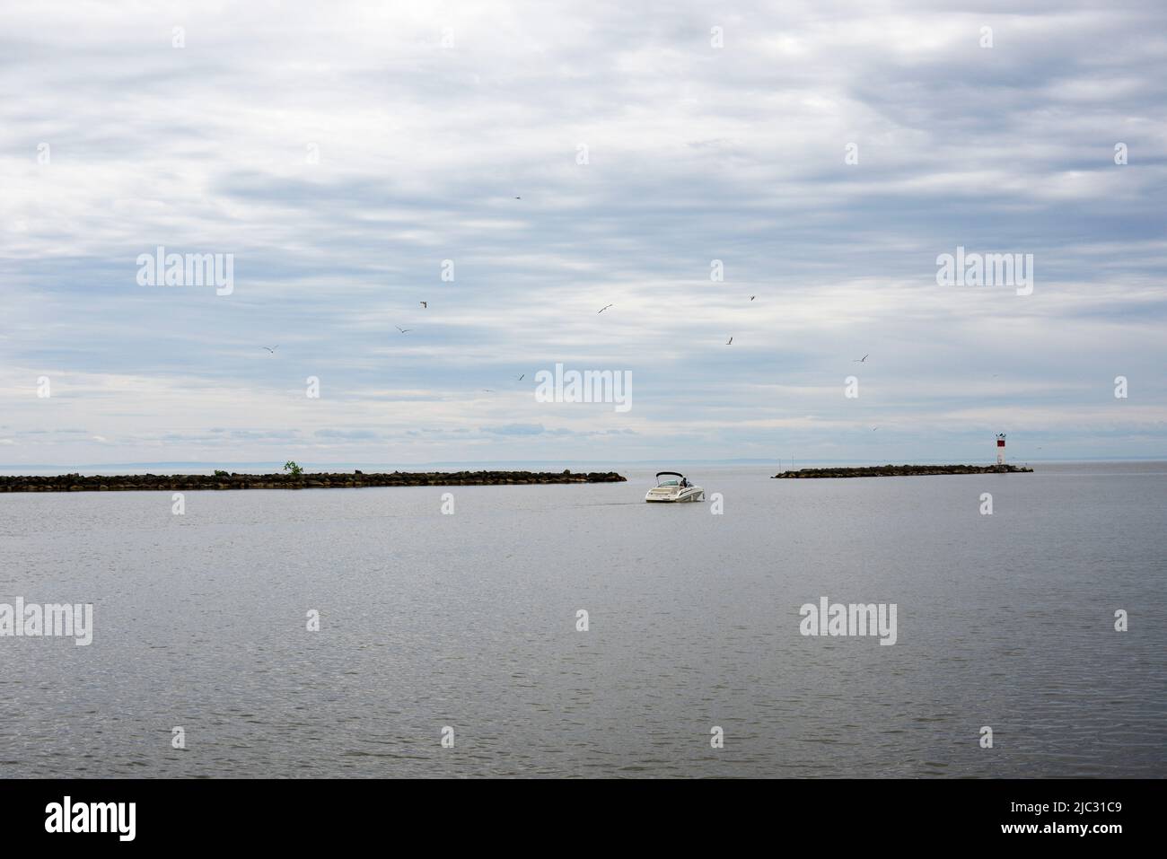 Port Maitland lighthouse and pier at the mouth of the Grand River