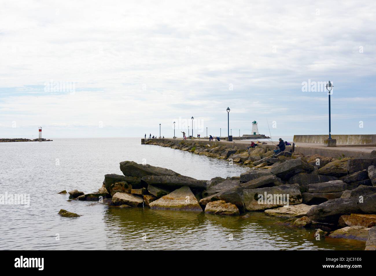 Port Maitland lighthouse and pier at the mouth of the Grand River
