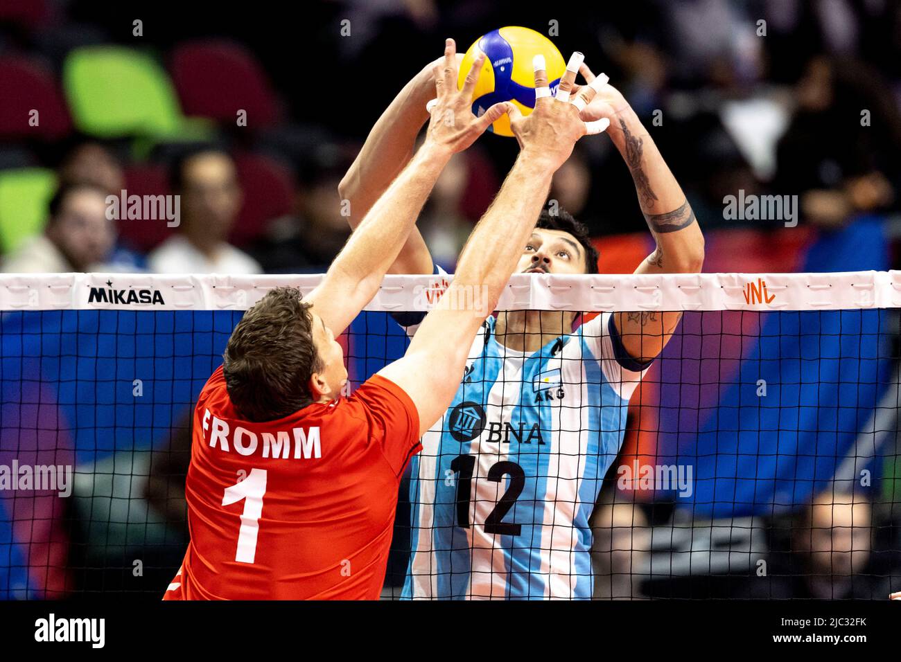 Ottawa, Canada. 09 Jun 2022. Bruno Lima (12 -- of Argentina) in FIVB Nations Cup volleyball action between Argentina and German in Ottawa, Canada. Argentina won 3 games to 1. Stock Photo