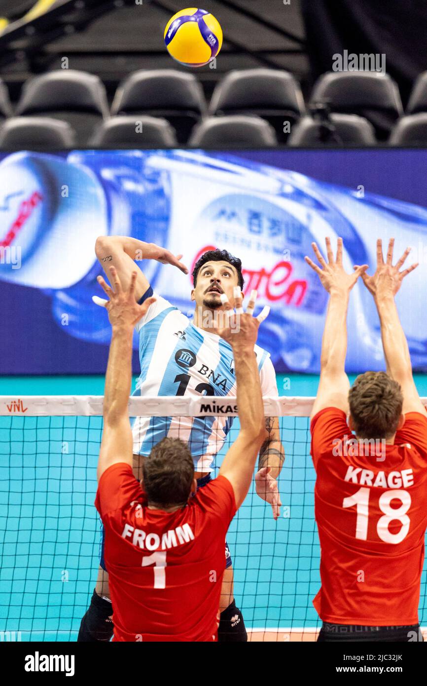 Ottawa, Canada. 09 Jun 2022. Bruno Lima (12 -- of Argentina) in FIVB Nations Cup volleyball action between Argentina and German in Ottawa, Canada. Argentina won 3 games to 1. Stock Photo