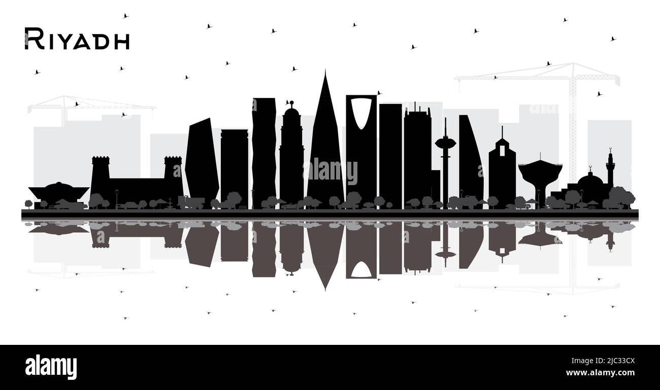 Riyadh Saudi Arabia City Skyline Silhouette with Black Buildings and Reflections Isolated on White. Vector Illustration. Stock Vector