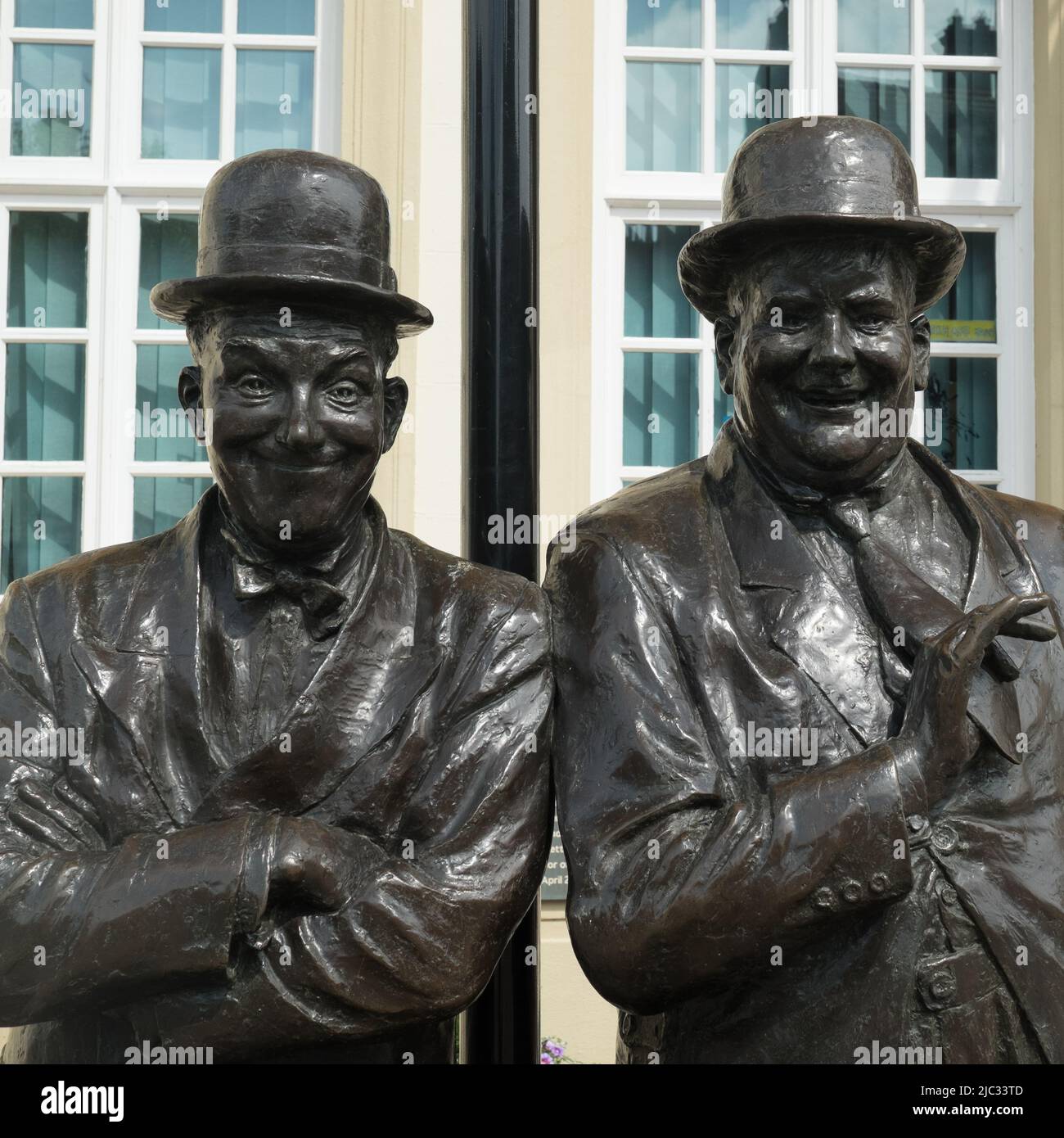 Laurel & Hardy bronze statues at the Coronation Hall Ulverston Cumbria England Stock Photo