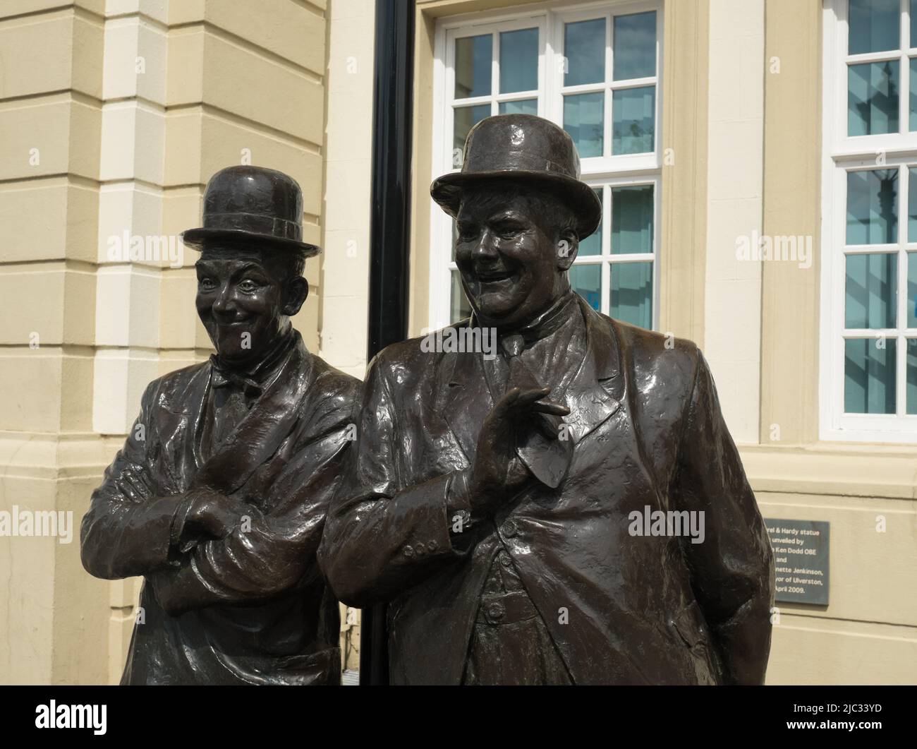 Laurel & Hardy bronze statues at the Coronation Hall Ulverston Cumbria England Stock Photo