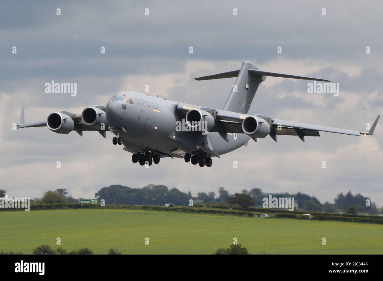 1223 (100401), a Boeing C-17 Globemaster III operated by the United Arab Emirates Air Force, arriving at Prestwick International Airport in Ayrshire, Scotland. Stock Photo