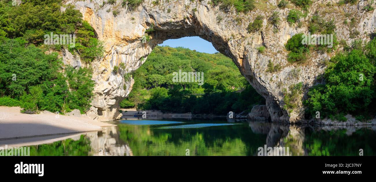 View of famous arch at Vallon-Pont-d'Arc, Ardeche, France Stock Photo
