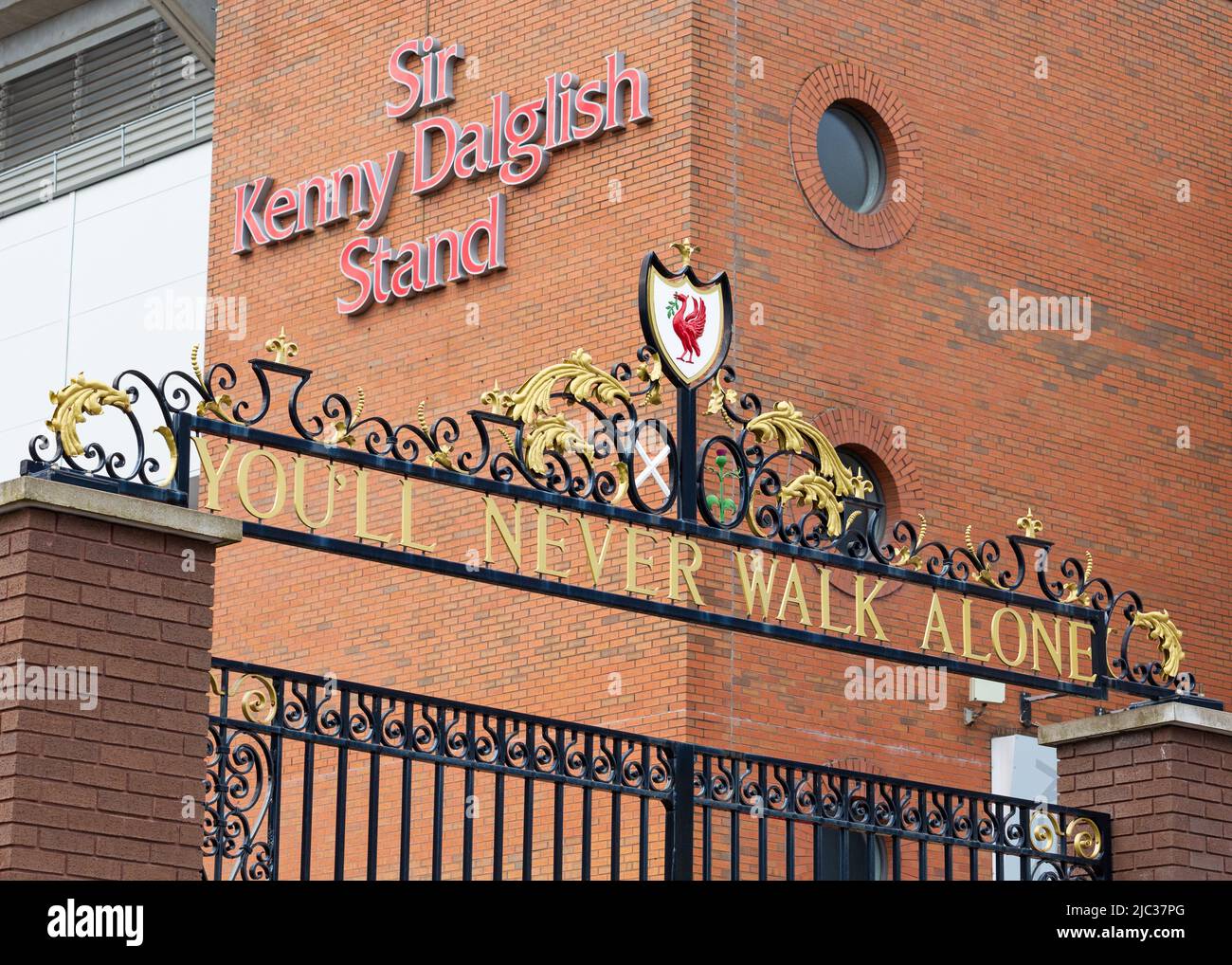 You’ll Never Walk Alone, Shankly Gates, Liverpool FC, Anfield Stadium, Liverpool, England, UK Stock Photo