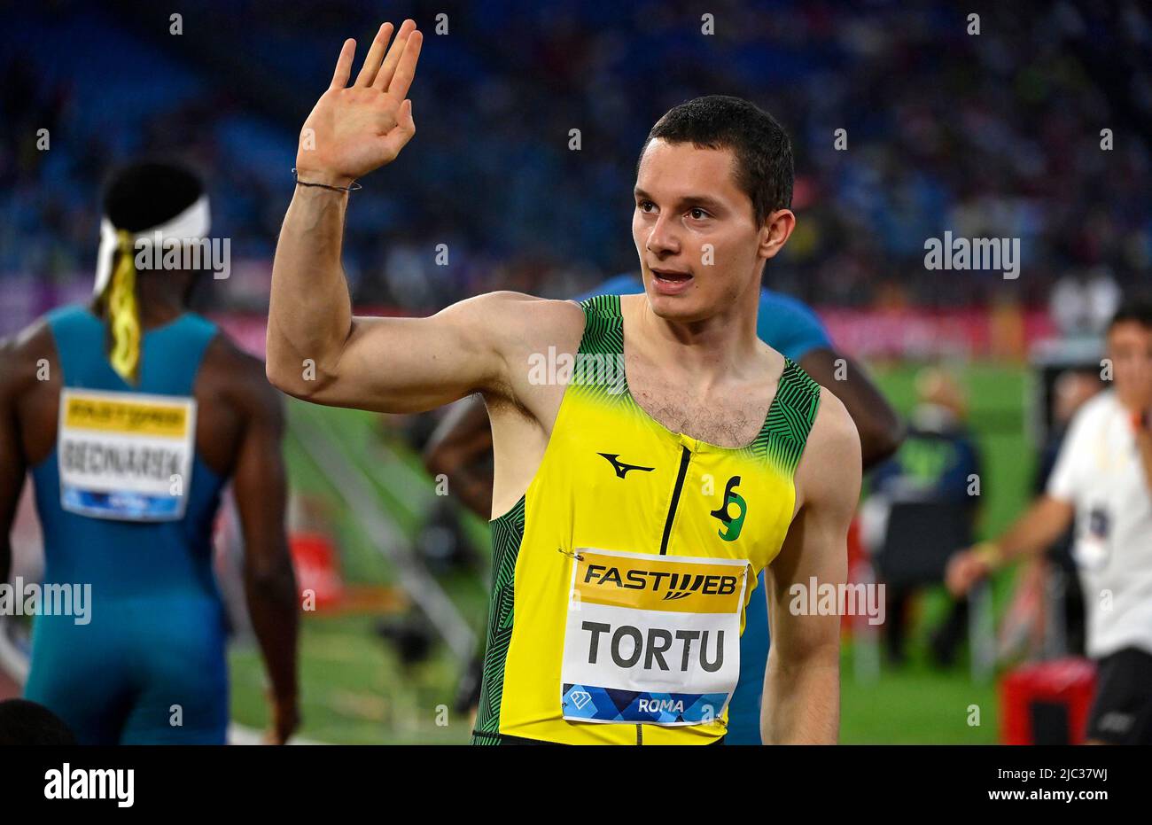 June 9, 2022, Rome: Filippo Tortu of Italy competes in the Men's 100m event  during the Diamond League Golden Gala 2022 at the Olimpico stadium in Rome,  Italy, 9 June 2022. ANSA/RICCARDO