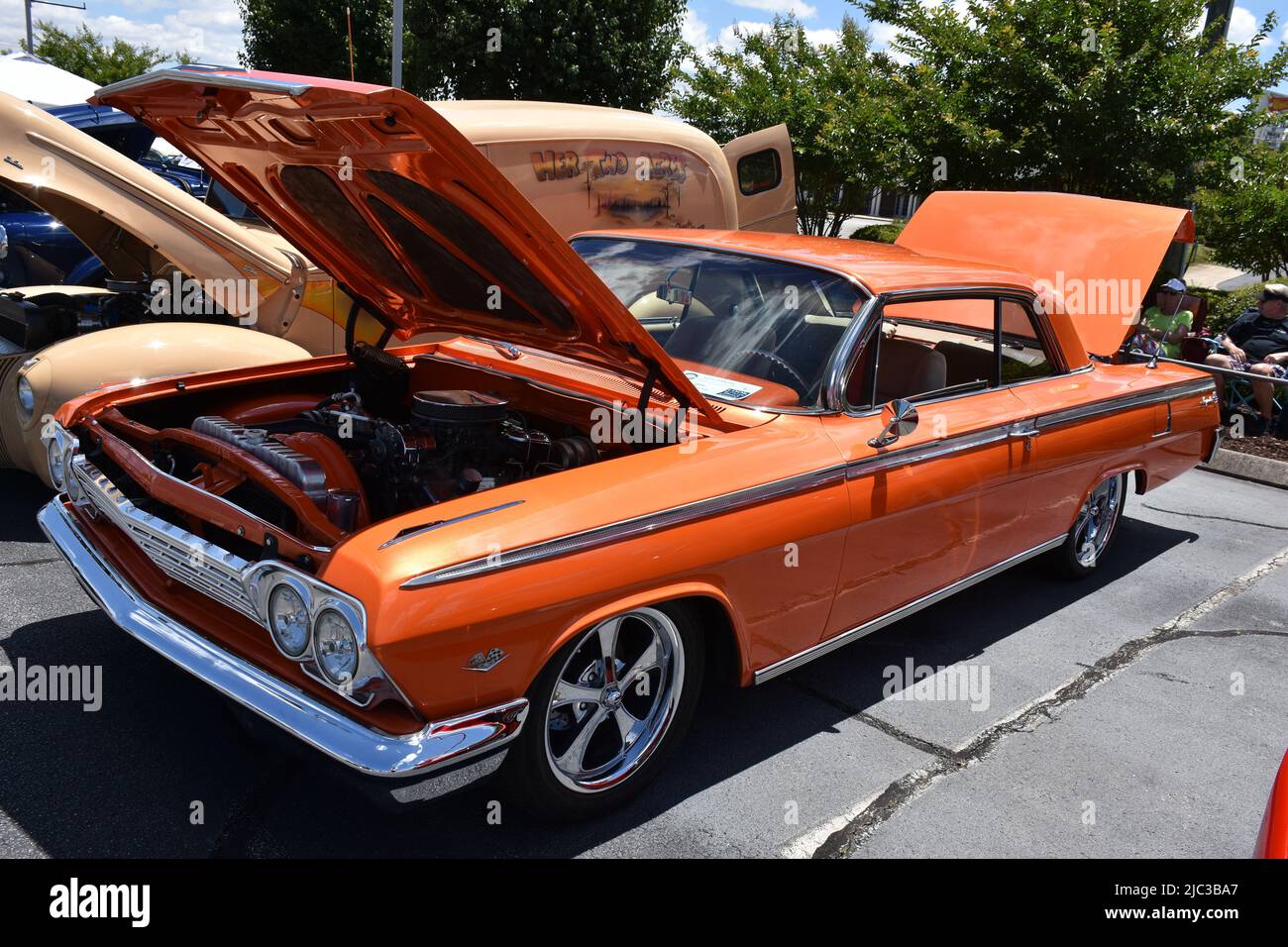 A 1963 Chevrolet Impala on display at a car show. Stock Photo
