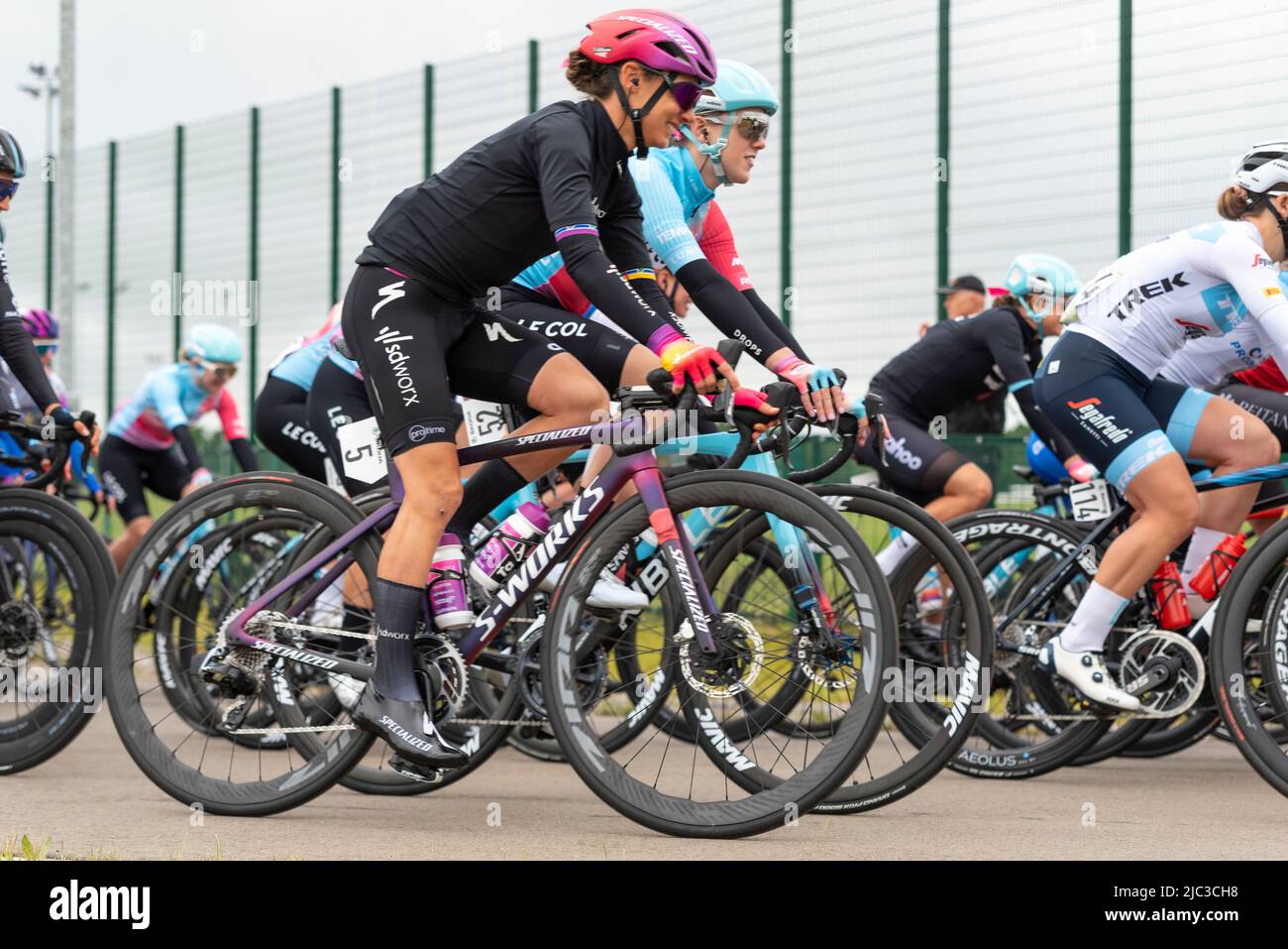 Cyclists at Colchester Sports Park racing in the UCI Women’s Tour cycle ...