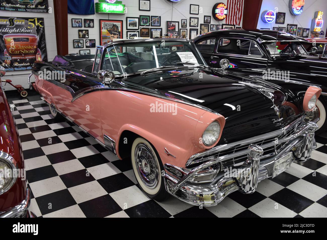 A 1956 Ford Sunliner Convertible on display at the Benson Car Museum. Stock Photo