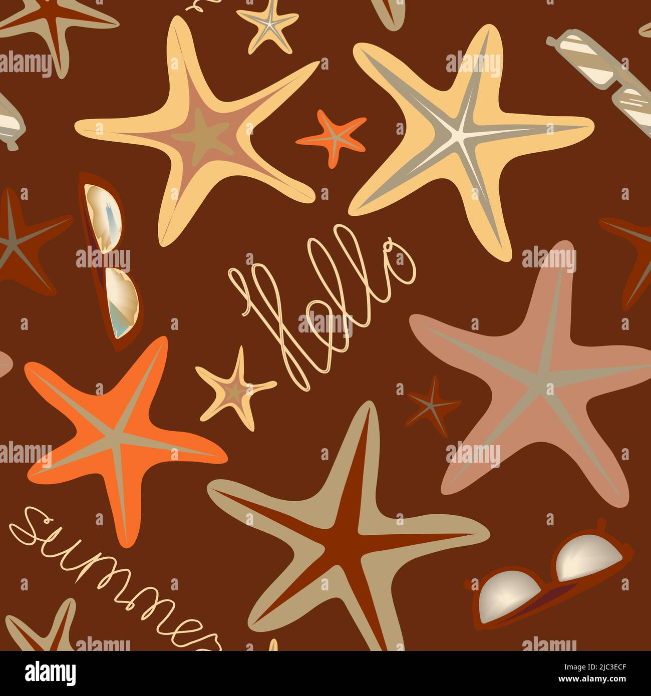 multicolored starfish and glasses seamless pattern without background Stock Vector