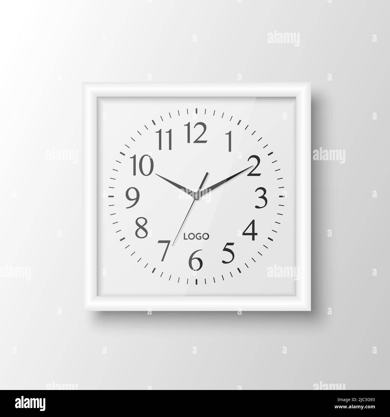 Vector 3d Realistic Square White Wall Office Clock Design Template ...