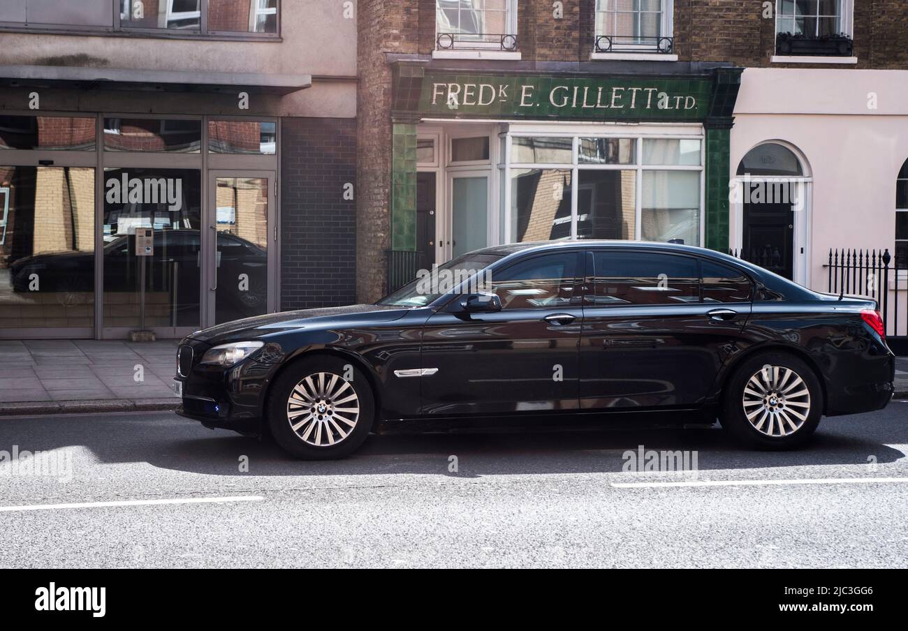 Armoured BMW 7 Series saloon car, chauffeur driven vehicle for diplomats, VIP and royalty. Stock Photo