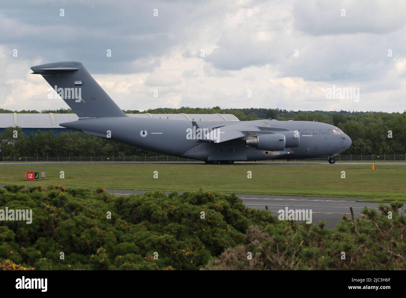 1223 (100401), a Boeing C-17 Globemaster III operated by the United Arab Emirates Air Force, about to depart from Prestwick International Airport in Ayrshire, Scotland. Stock Photo