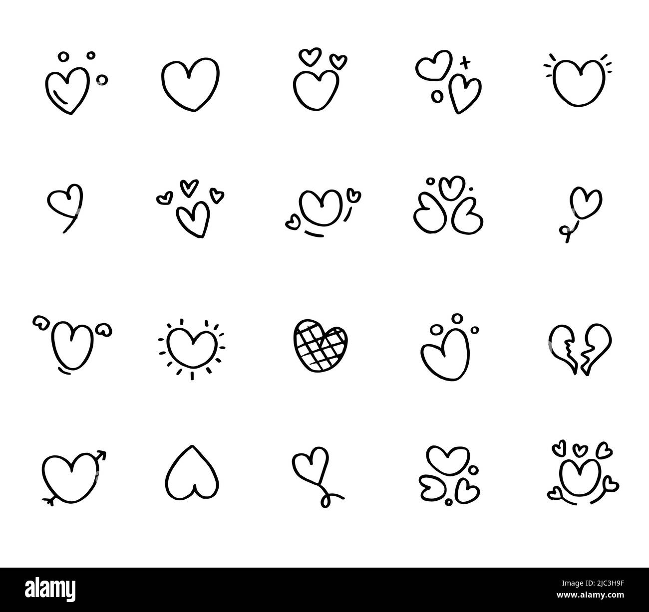 Vector Collection of hand drawn doodle illustrated heart icons Stock ...