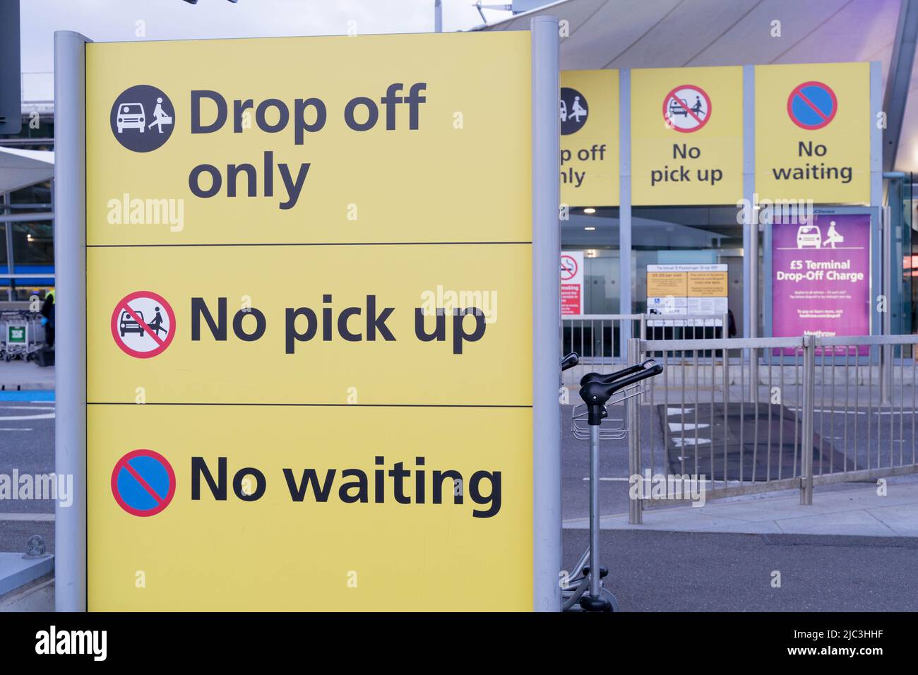 Signage of parking restrictions and rules at London Heathrow airport terminal car park England