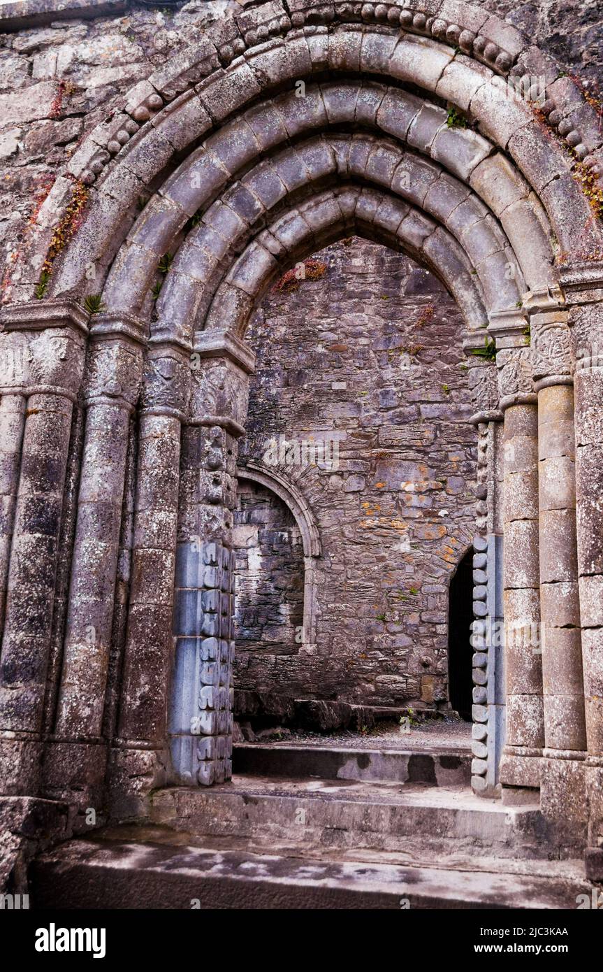 Romanesque arched entrance to the well preserved Cong Abbey in Cong