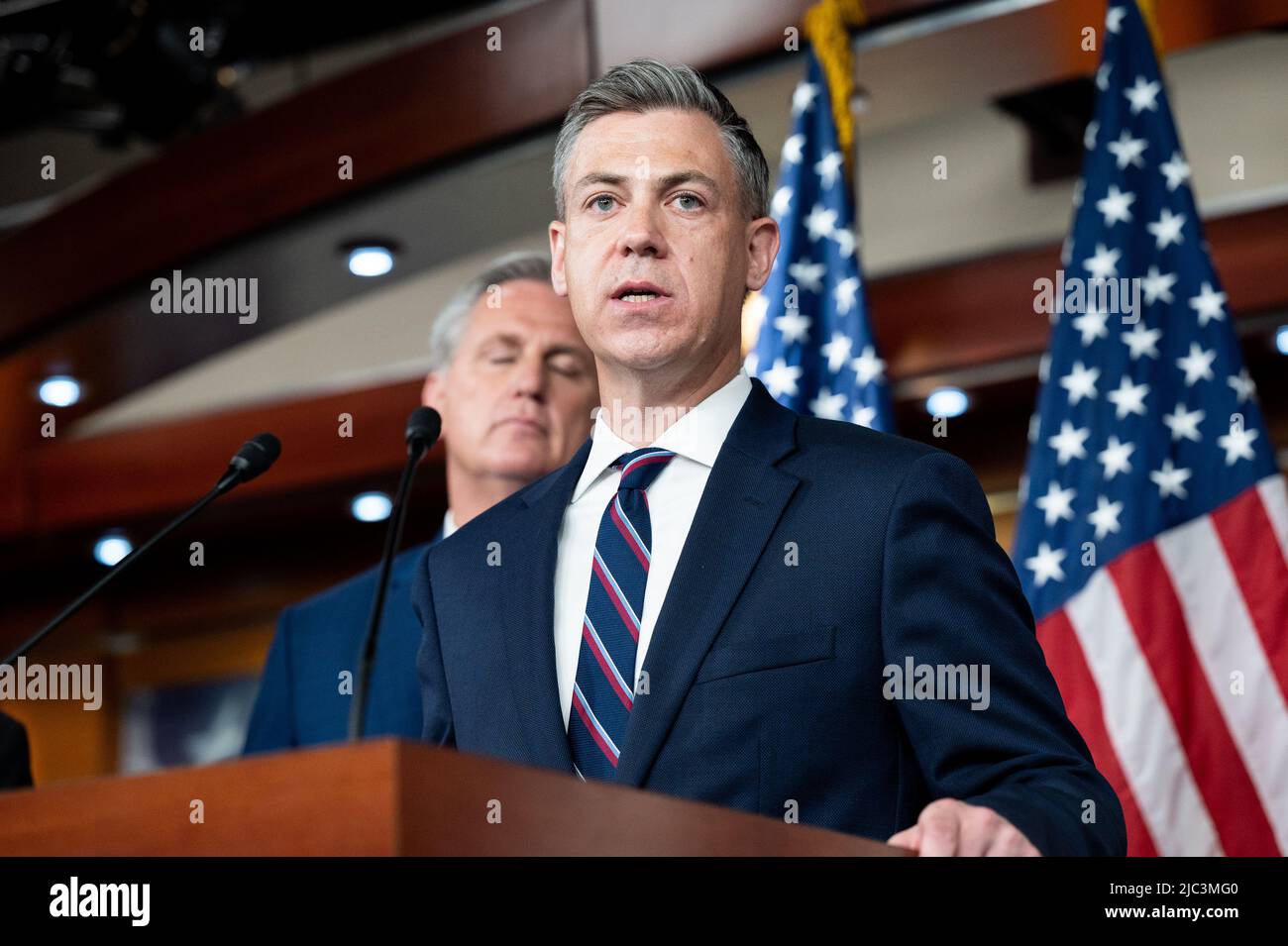 Washington, United States. 09th June, 2022. U.S. Representative Jim Banks (R-IN) speaks at a press conference where House Republicans discussed the January 6th Committee. Credit: SOPA Images Limited/Alamy Live News Stock Photo