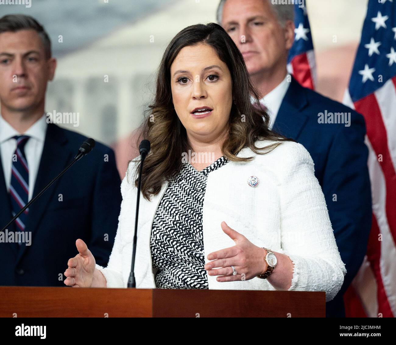 Washington, United States. 09th June, 2022. U.S. Representative Elise Stefanik (R-NY) speaks at a press conference where House Republicans discussed the January 6th Committee. Credit: SOPA Images Limited/Alamy Live News Stock Photo