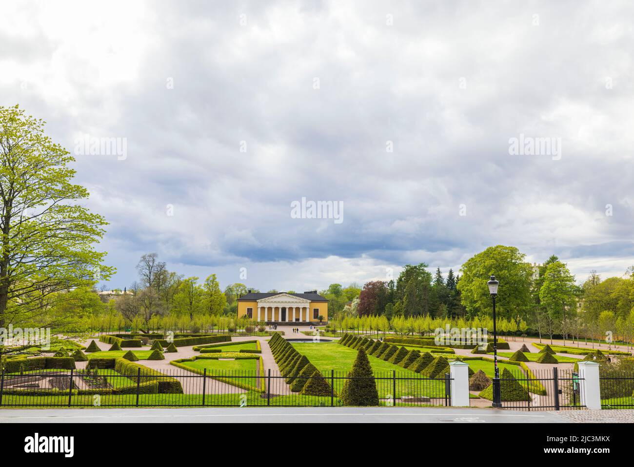 Fabulous view of green park area of Botanical garden of Uppsala, Sweden
