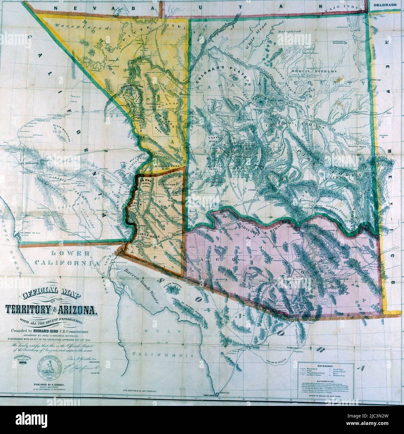 Official map of the Territory of Arizona 1864 Stock Photo Alamy