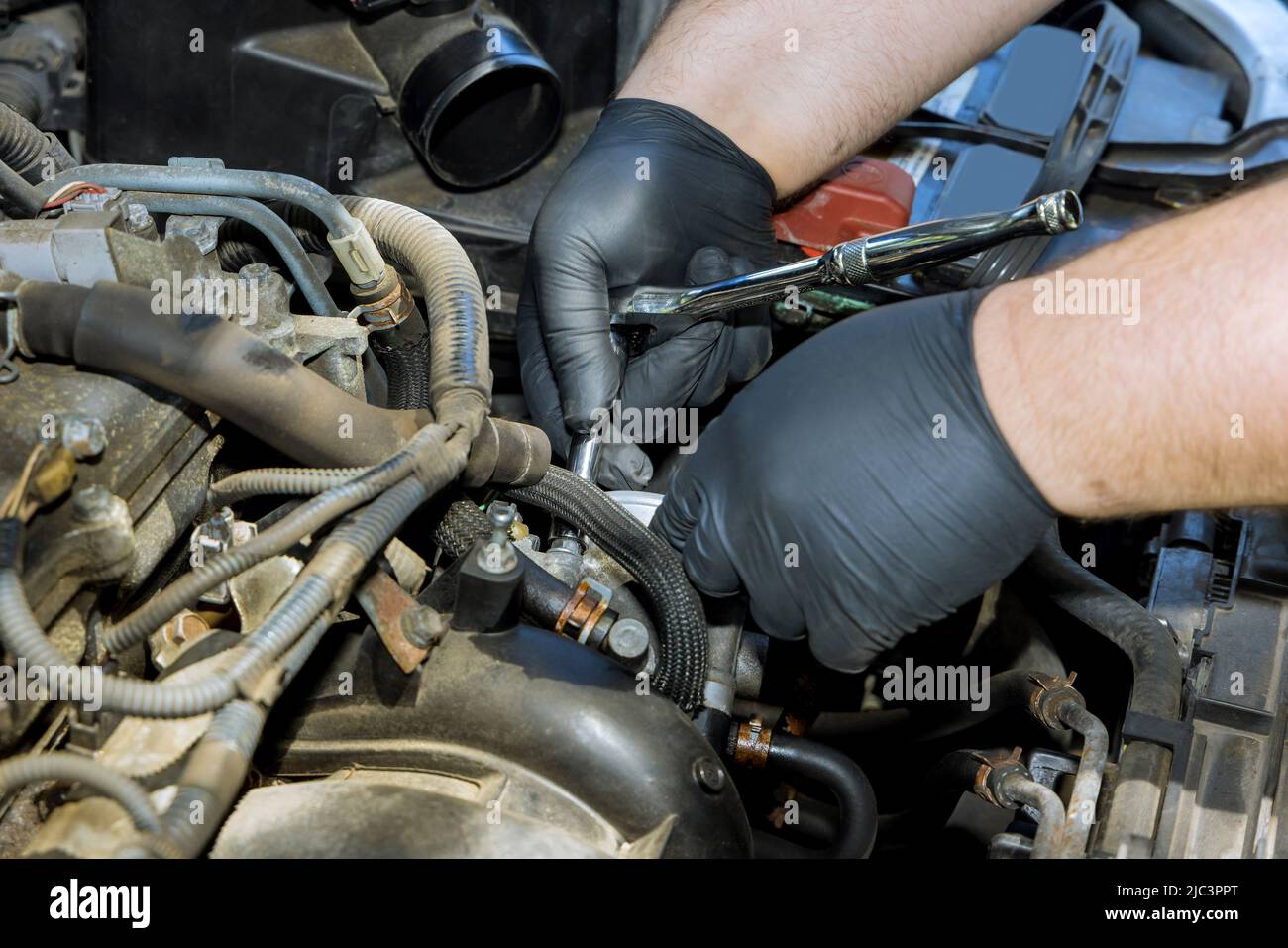 Replacement and installing a new Throttle Body on car spare part Stock