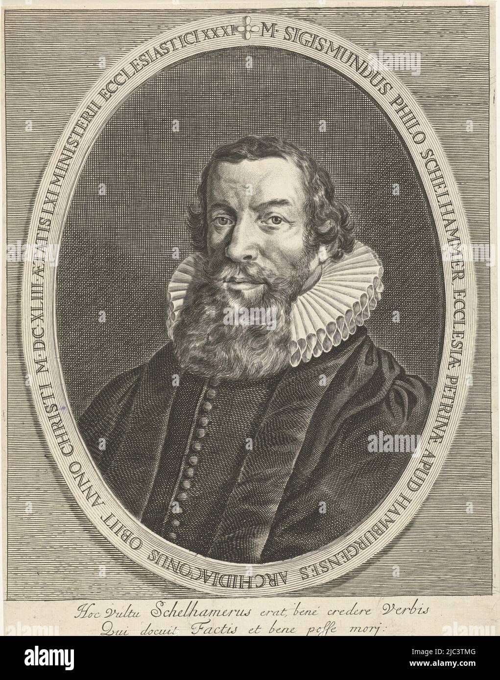 Portrait of Sigismund Philo Schelhammer. With a caption in Latin of eight lines., Portrait of Sigismund Philo Schelhammer, print maker: Hendrik Bary, (mentioned on object), Netherlands, c. 1657 - c. 1707, paper, engraving, h 305 mm × w 205 mm Stock Photo