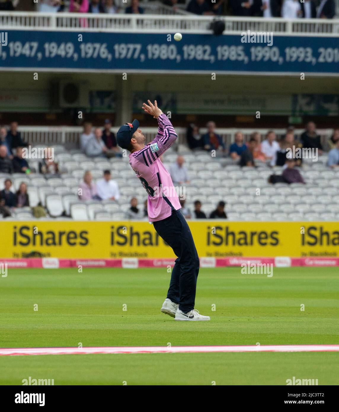 Steven Eskinazi, Middlesex Captain takes the Catch of Surrey Opener Will Jacks In a T20 Blast Match on the 9th of June 2022 Stock Photo