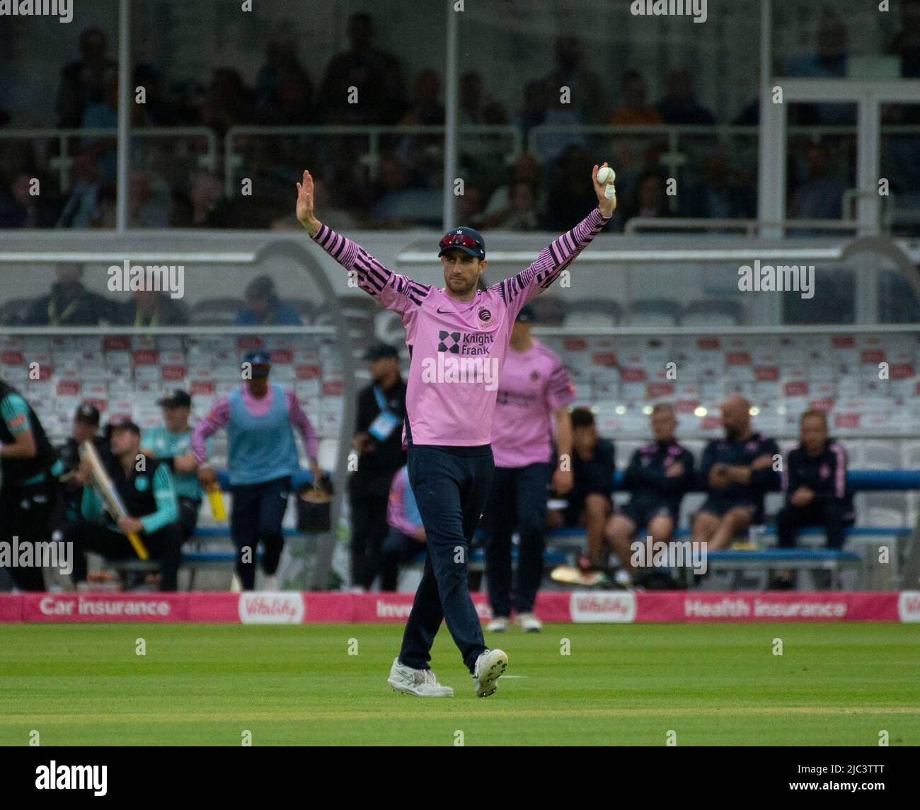 Middlesex Captain Steven Eskinazi signals to the fielders in a T20 Blast Match at lords on the 9th of June 2022 Stock Photo