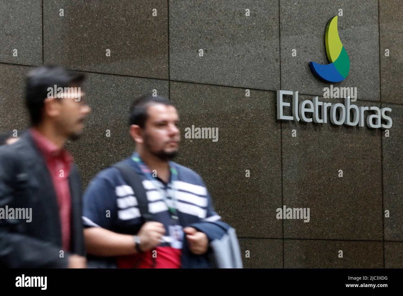 Eletrobras company logo. Brazilian electric utilities company building. State-owned holding of power supply, clean energy, under privatization Stock Photo