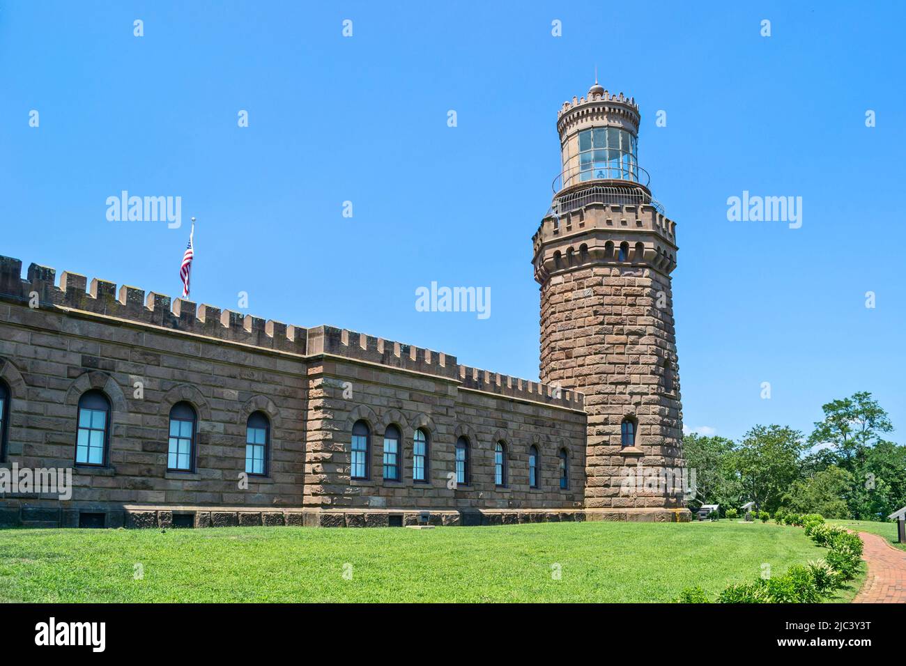 View of the Navesink Twin Lights State Historic Site lighthouses in