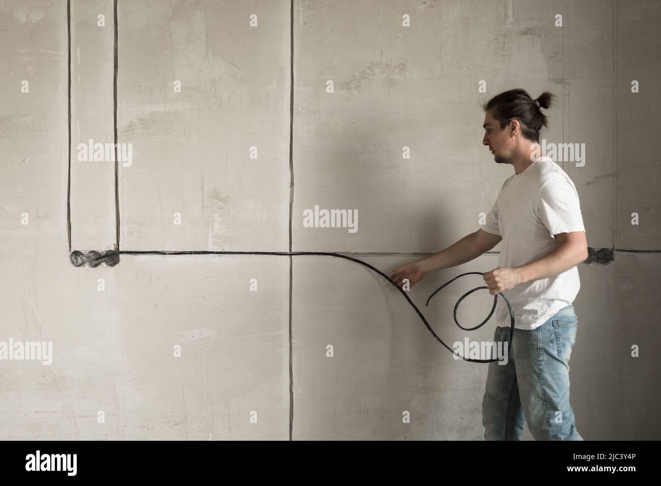 Renovation apartment. Electrical wiring. Empty walls, repairs house