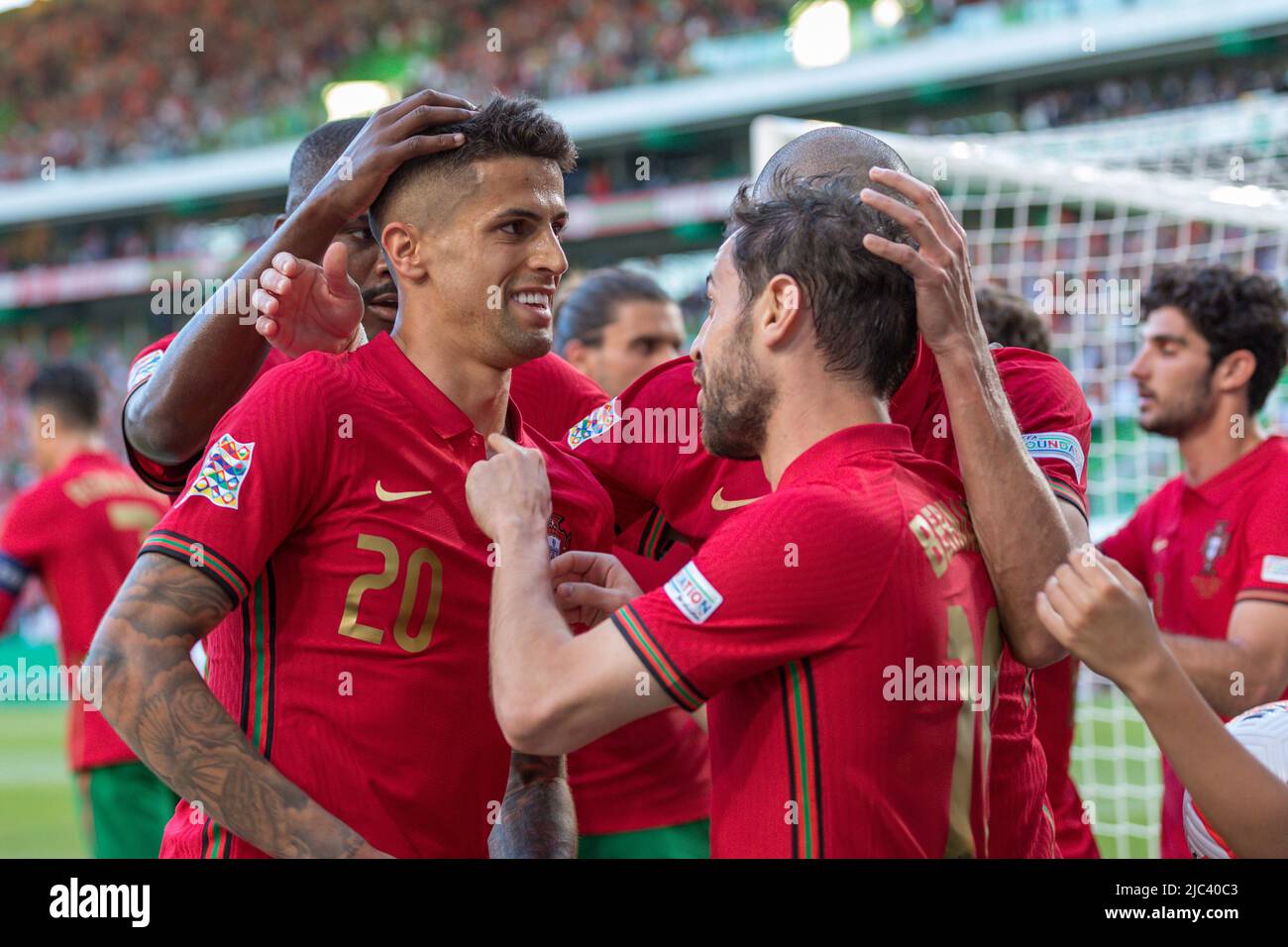 June 09, 2022. Lisbon, Portugal. Portugal's and Manchester City defender Joao Cancelo (20) celebrating after scoring a goal during the UEFA Nations League Final Tournament between Portugal and Czechia Credit: Alexandre de Sousa/Alamy Live News Stock Photo