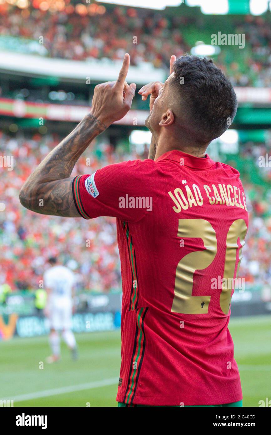 June 09, 2022. Lisbon, Portugal. Portugal's and Manchester City defender Joao Cancelo (20) celebrating after scoring a goal during the UEFA Nations League Final Tournament between Portugal and Czechia Credit: Alexandre de Sousa/Alamy Live News Stock Photo
