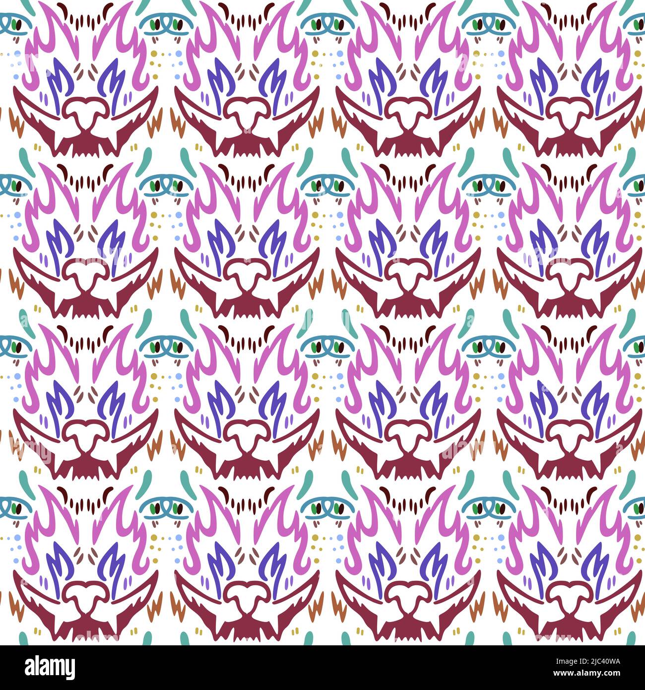 Regular psychedelic pattern with crying wolf heads. Stock Vector