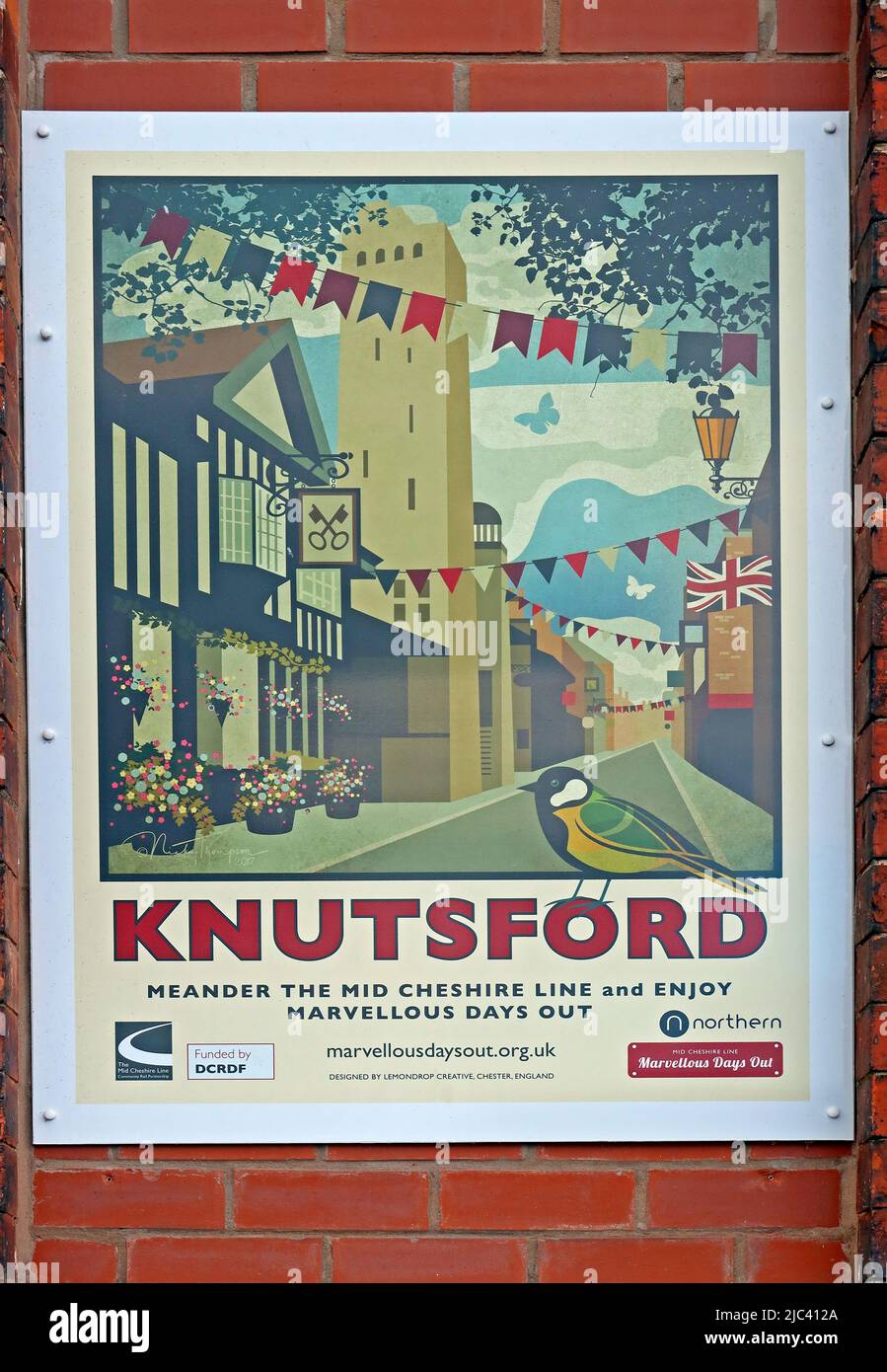 Poster for visits to Knutsford, Meander the mid-Cheshire Line rail route and enjoy marvellous train days out - tatton & park Stock Photo