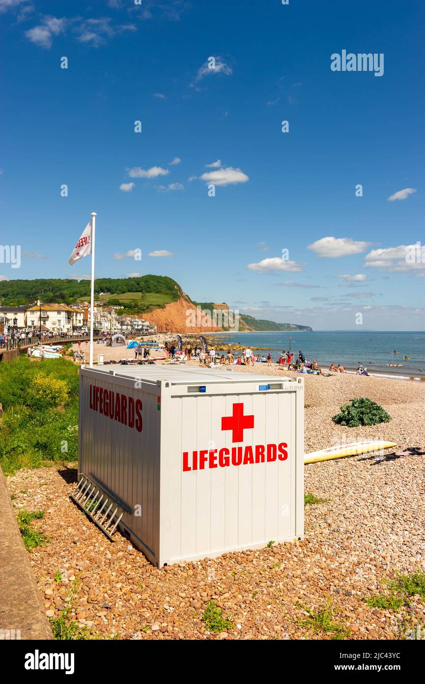 Lifeguard station on Sidmouth Beach, East Devon, England Stock Photo
